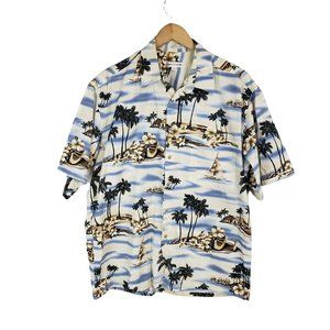Vintage Pierre Cardin Hawaiian Blue Button-up Top Size Large